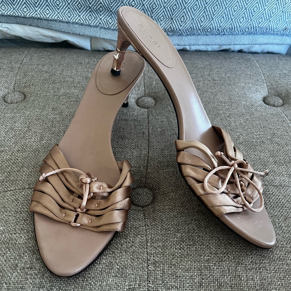 Gucci Bamboo heel slides in Satin & Leather